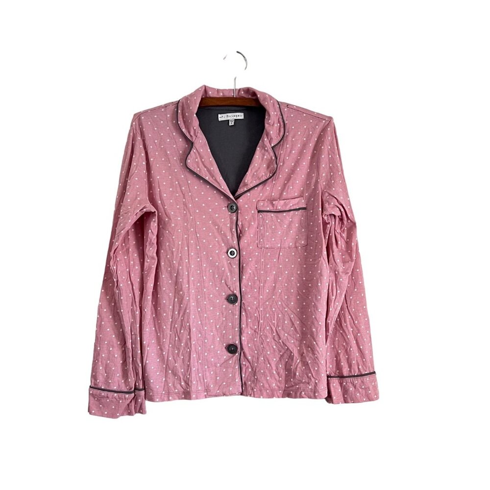 PJ Salvage Womens Pink White Polka Dot Long Sleeve Pajama Button Shirt Size S
